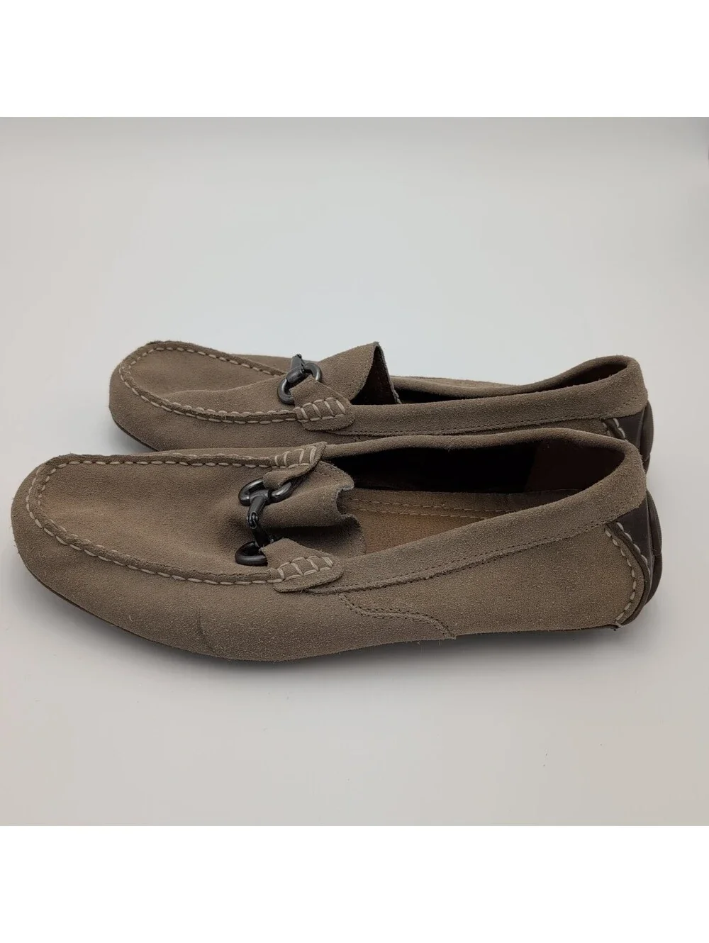 Marc Anthony Mens 11 M Taupe Suede Leather Driving Loafers Horsebit Shoes